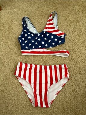 Amazon Kids' Red & White Stars and Stripes Bikini